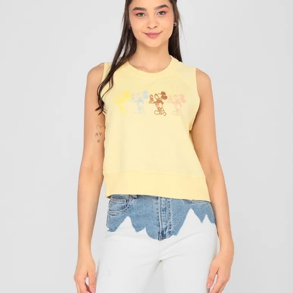 Disney Park Mickey Mouse Yellow Crop French Terry Top Embroided Women NEW - Picture 1 of 2